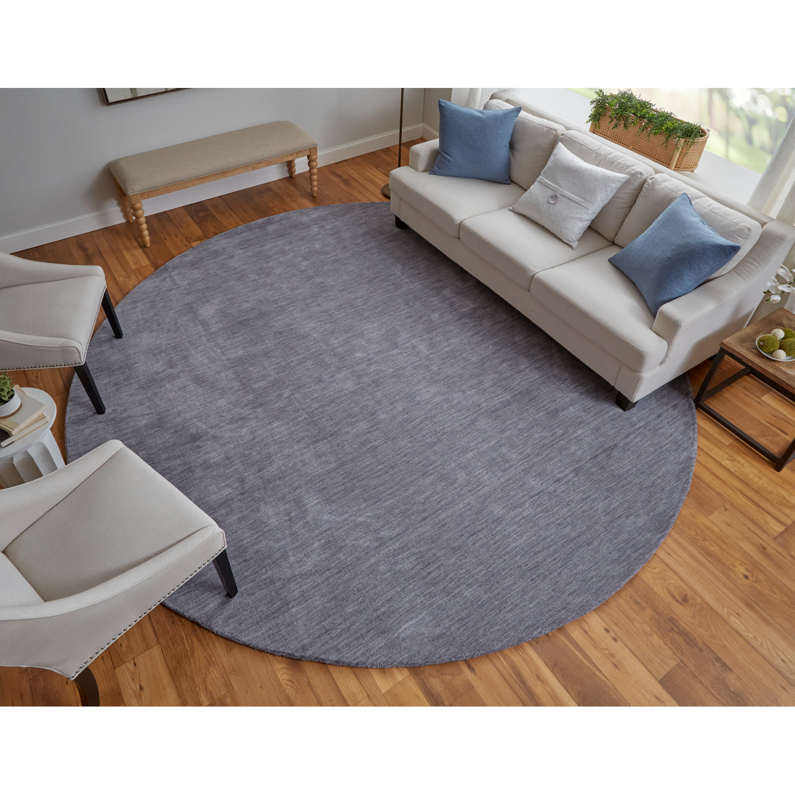Kaden Handmade Wool Smoke Rug, Round 10'
