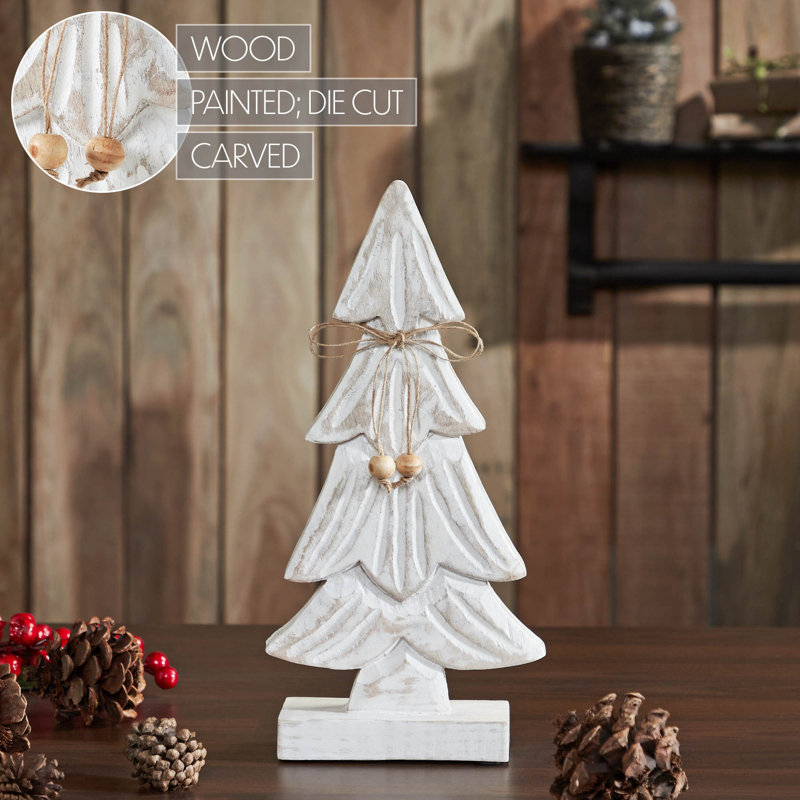Festive Finds Snowy Tree Textured Wooden White 10.25x4.75x2.25, 12.25" H x 6" W x 2.5" D
