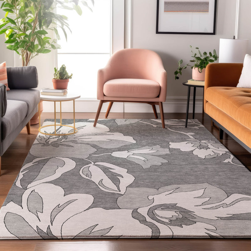 Tapis gris Prisco lavable à la machine de qualité supérieure, Rectangle 2 pi 6 po x 3 pi 10 po