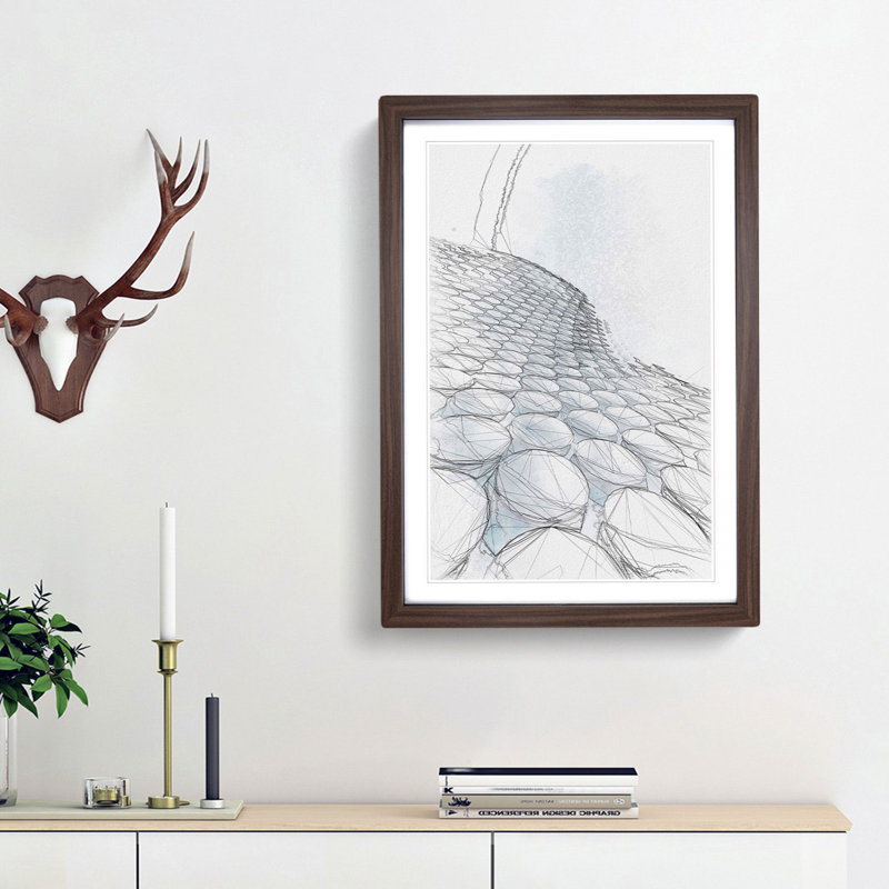 The Bullring in Birmingham in Abstract - Picture Frame Drawing Print, 87cm H x 62cm W x 2cm D, Walnut Framed