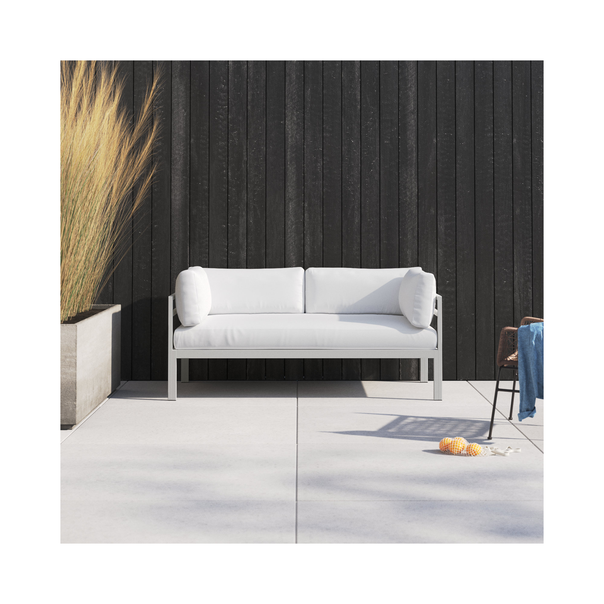 Novae 65" Wide Outdoor Patio Sofa with Cushions, White