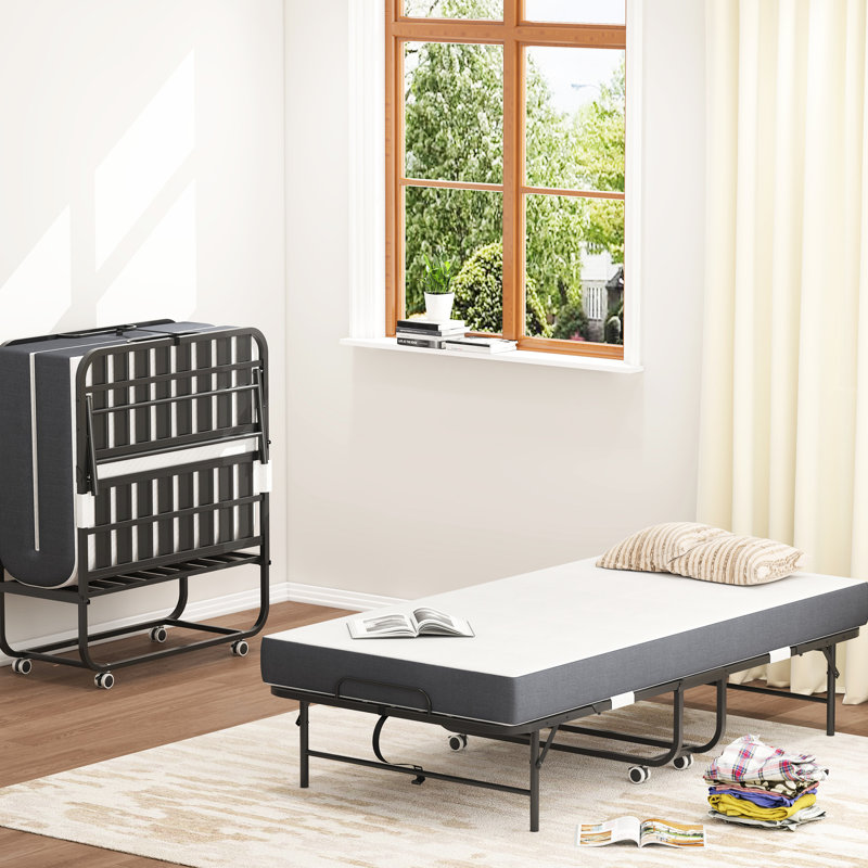 Lit simple pliant 75 po x 38 po avec matelas en mousse viscoélastique gélifiée - portatif pour toute occasion, structure en métal 3,7 po, petits espaces, structure, 38 po, style moderne