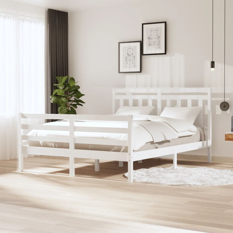 Akes Solid Wood Bed, White, European Double (140 x 200 cm)