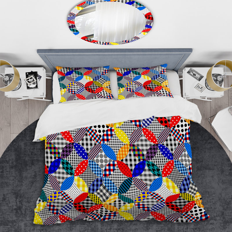 Multicolor Imitation Patchwork - Abstract Duvet Cover Set - Microfiber Polyester, Queen Duvet Cover + 2 Standard Shams
