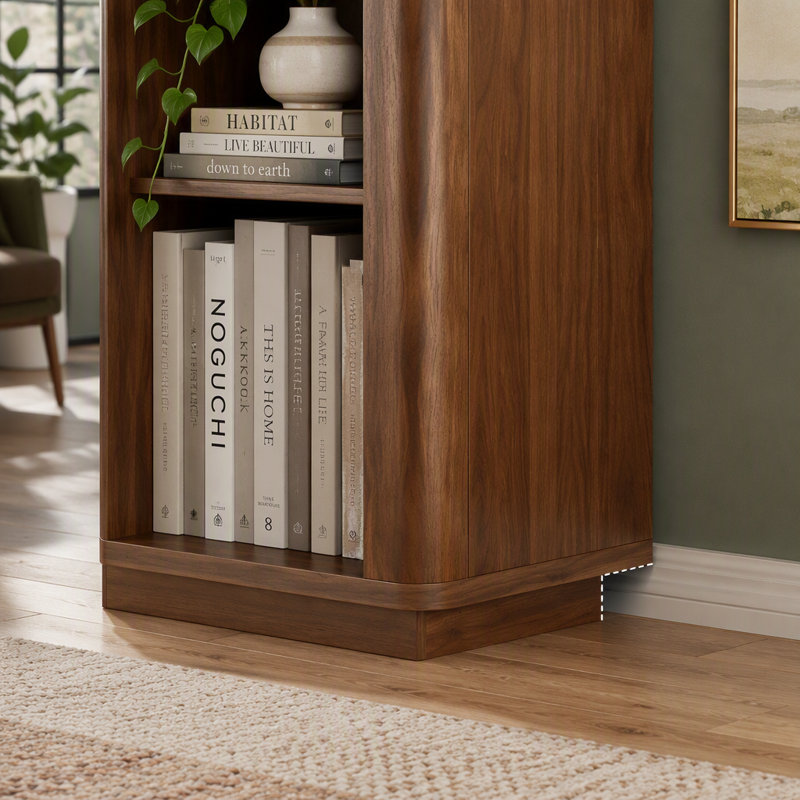 Bibliothèque à 6 cubes, bibliothèque horizontale de 40 po de large avec bordure incurvée, bibliothèque à 2 niveaux avec base en bois, base courte pour chambre à coucher, salon, bureau, noyer