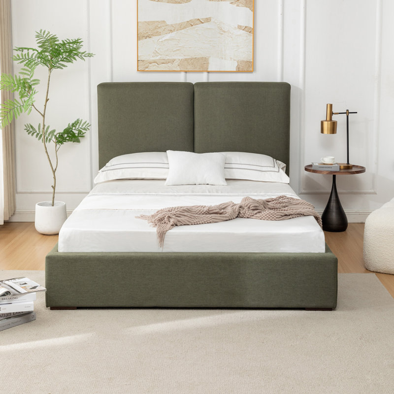Lit tapissier - Grand lit - Tissu de performance naturel avec polyester recyclé, Vert forêt
