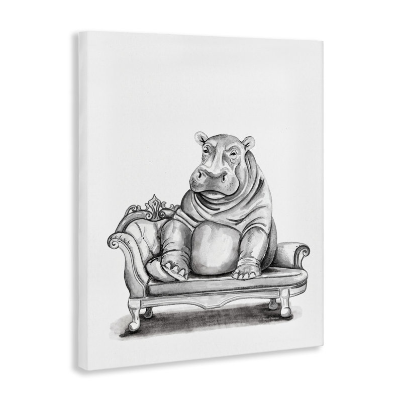 «Hippo Lounging on Chaise», art mural par Rachel Nieman, H 48 po x l 36 po