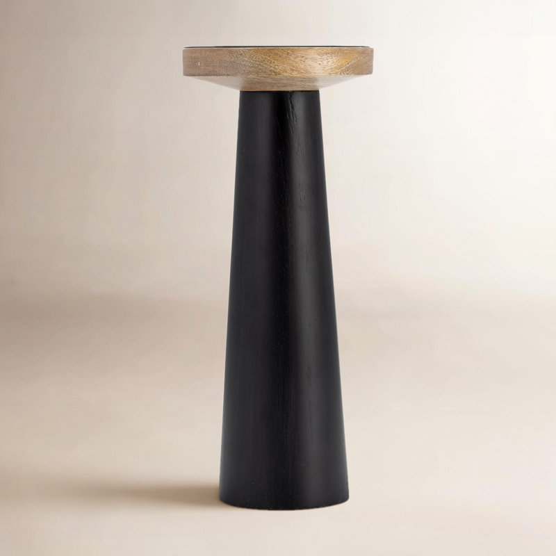 Porte-bougie pilier en bois de manguier et fer au design effilé moderne, H 12 po x l 5 po x P 5 po