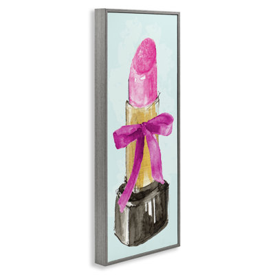 Art de la giclée encadrée rouge à lèvres et nœud rose par Lanie Loreth