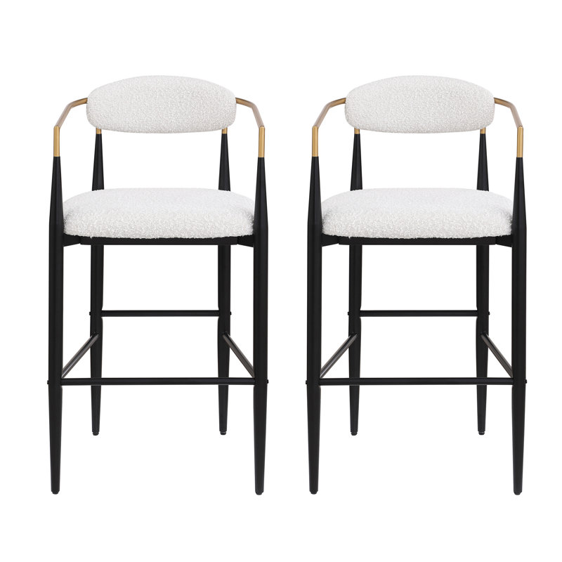 Ensemble de 2 tabourets de bar, tabourets de bar rembourrés à hauteur de comptoir avec dossier et pieds en fer pour îlot de cuisine, assise en tissu d'une capacité de poids de 260 lb