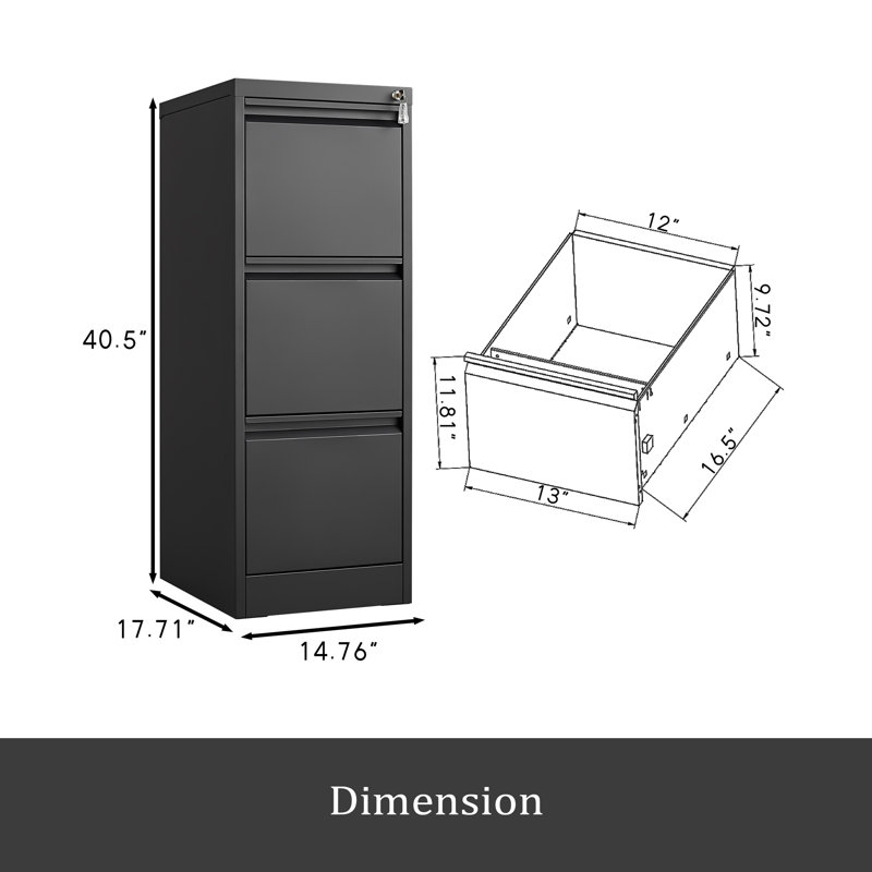 3 Drawer File Cabinet With Lock Metal Vertical File Storage Cabinet Office Home Steel Vertical File Cabinet For A4 Legal/Letter Size Narrow File Cabinet Locked,Assembly Required