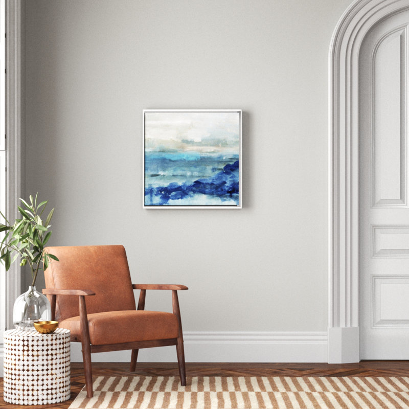 «Sea Swell I», peinture sur toile, Reproduction avec cadre flottant, H 25,7 po x l 25,7 po x p 1,75 po, Blanc