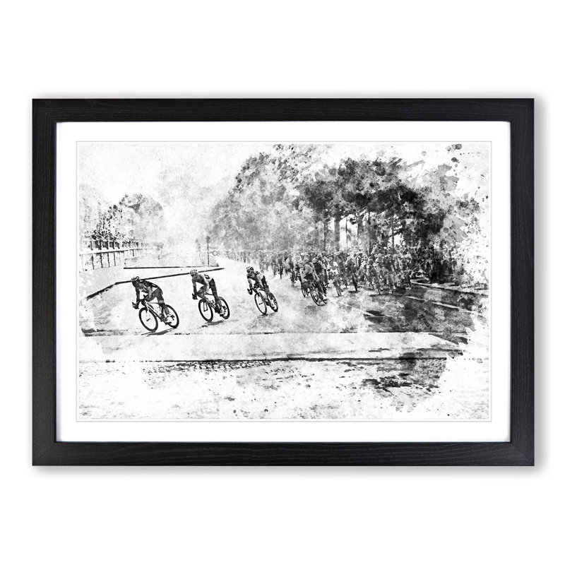 Tour de France Cycling in Abstract - Picture Frame Painting Print on MDF, 27cm H x 36cm W x 2cm D, Black Framed