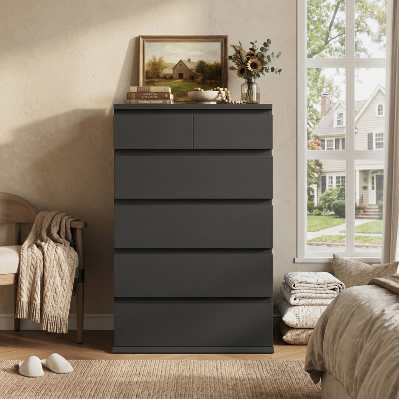 Commode 6 tiroirs Minimalist Modern, Noir, 6
