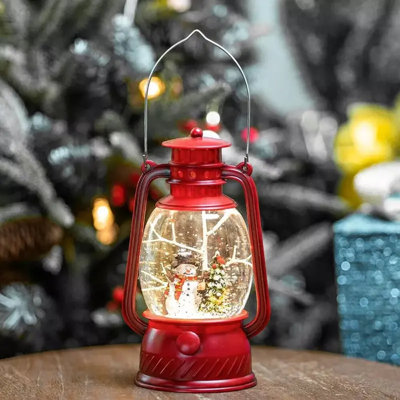 Christmas Snow Globe Lantern 9", Battery Operated Lighted Swirling Glitter Lante