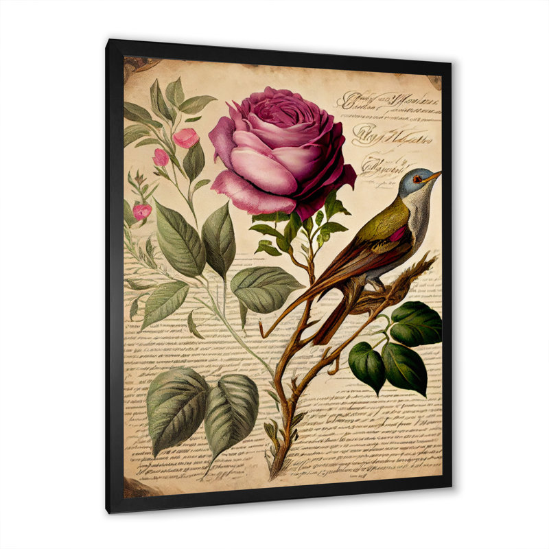 Art victorien sur toile rose rétro, H 44 po x l 34 po x P 1,5 po, Cadre photo noir