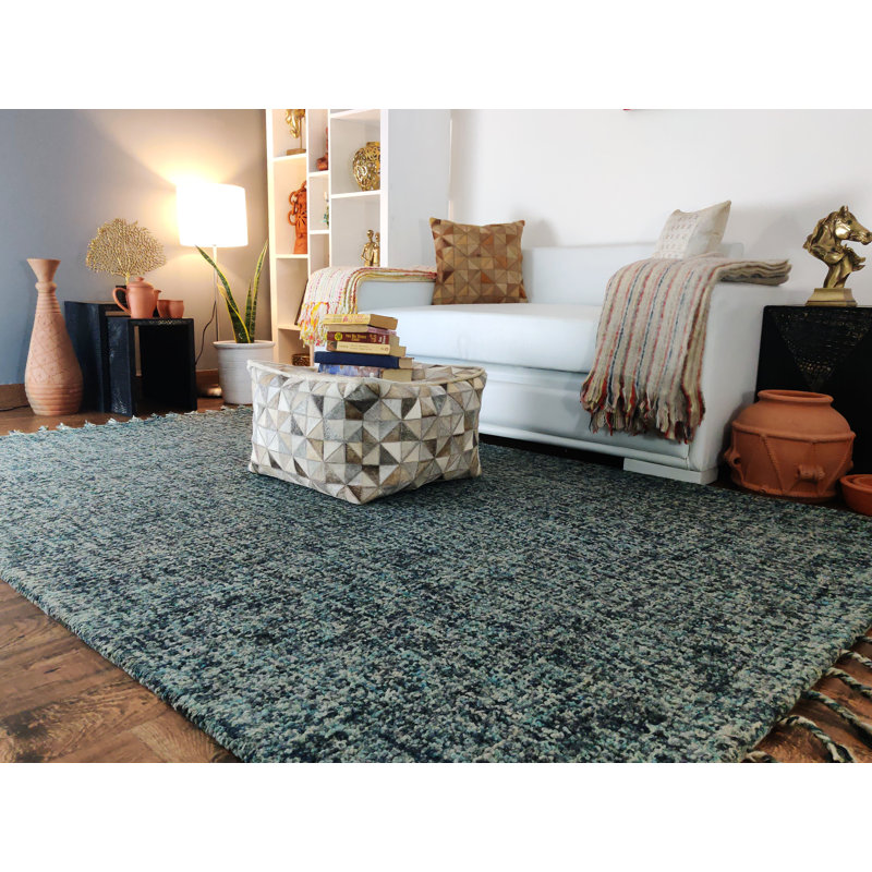 Tapis bleu en laine touffeté à la main Erric, Rectangle de 5 pi x 8 pi