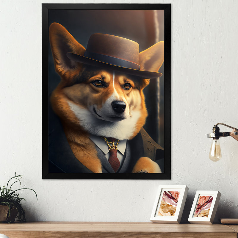Corgi, H 32 po x l 16 po x P 1 po, Impression noire sur toile encadrée