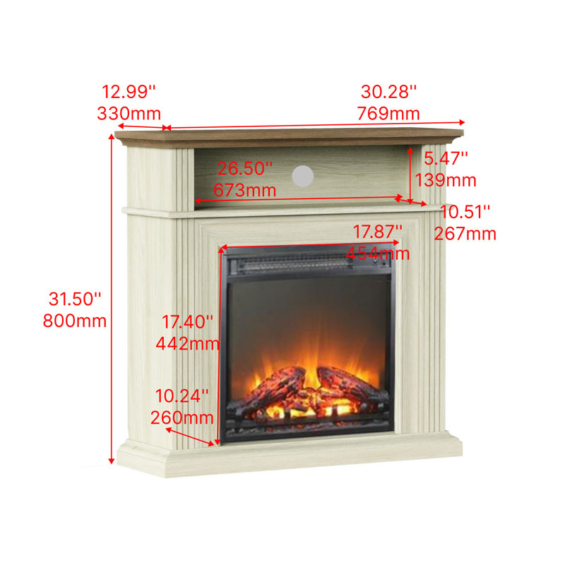 Foyer électrique Winston Porter l 30,28 po avec télécommande à cinq flammes, Crème, crème