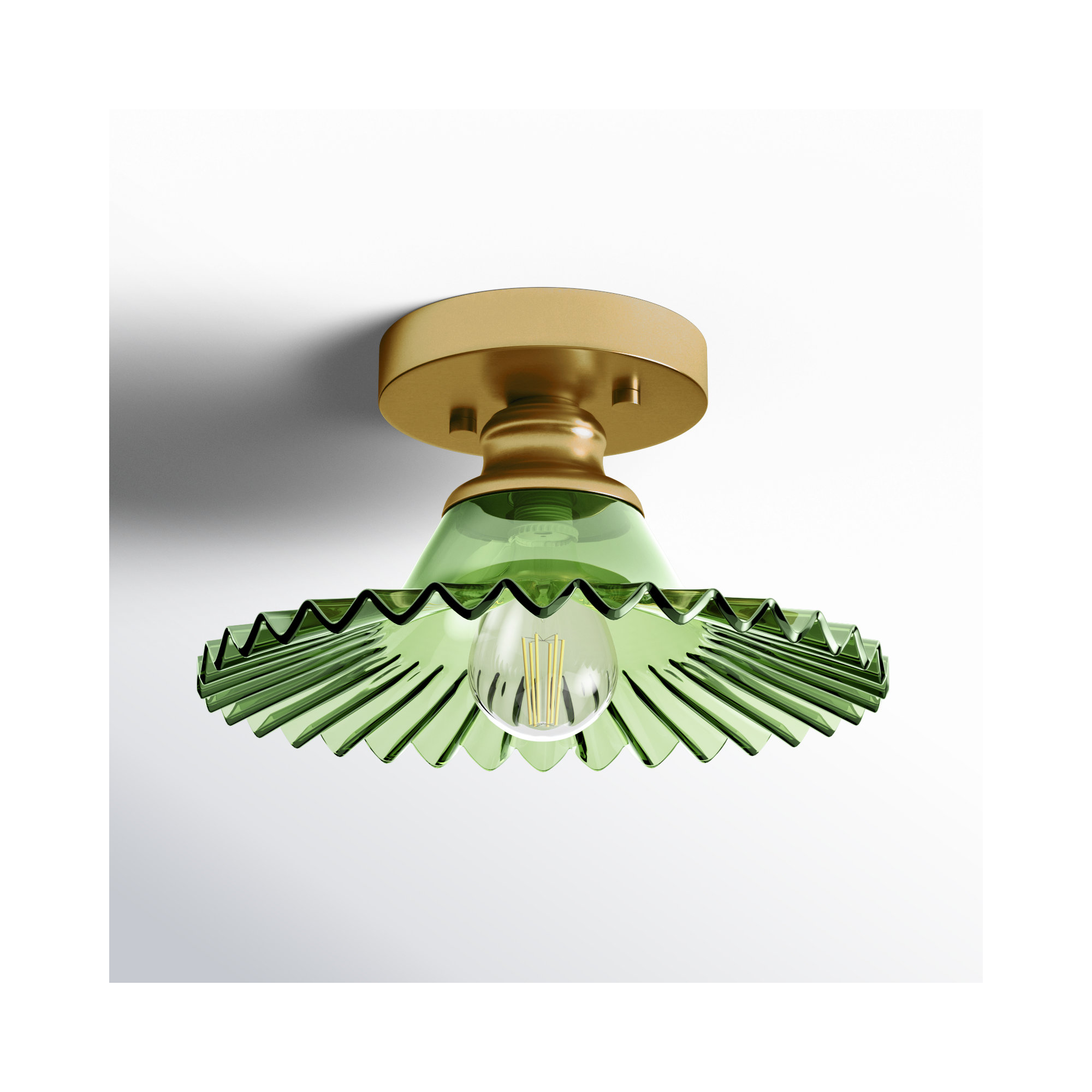 Saffron Single Light Glass Flush Mount, Green