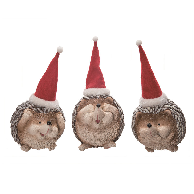  Ensemble de 3 décorations de Noël en résine hérisson avec chapeau