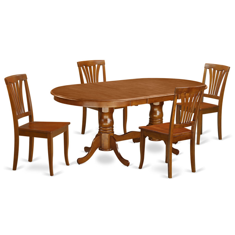 5 Piece Kitchen Table Set for 4 Includes an Oval Dining Table with Butterfly Leaf and 4 Dining Room Chairs, Saddle Brown