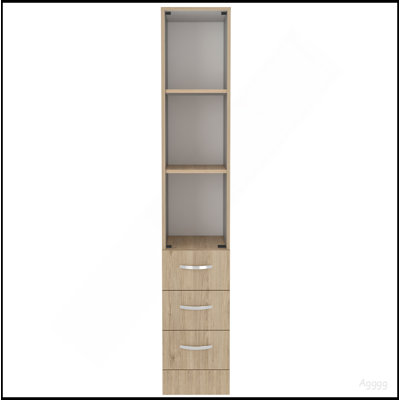 Linen Cabinet, Three Shelves, Four Drawers, Light Pine/White