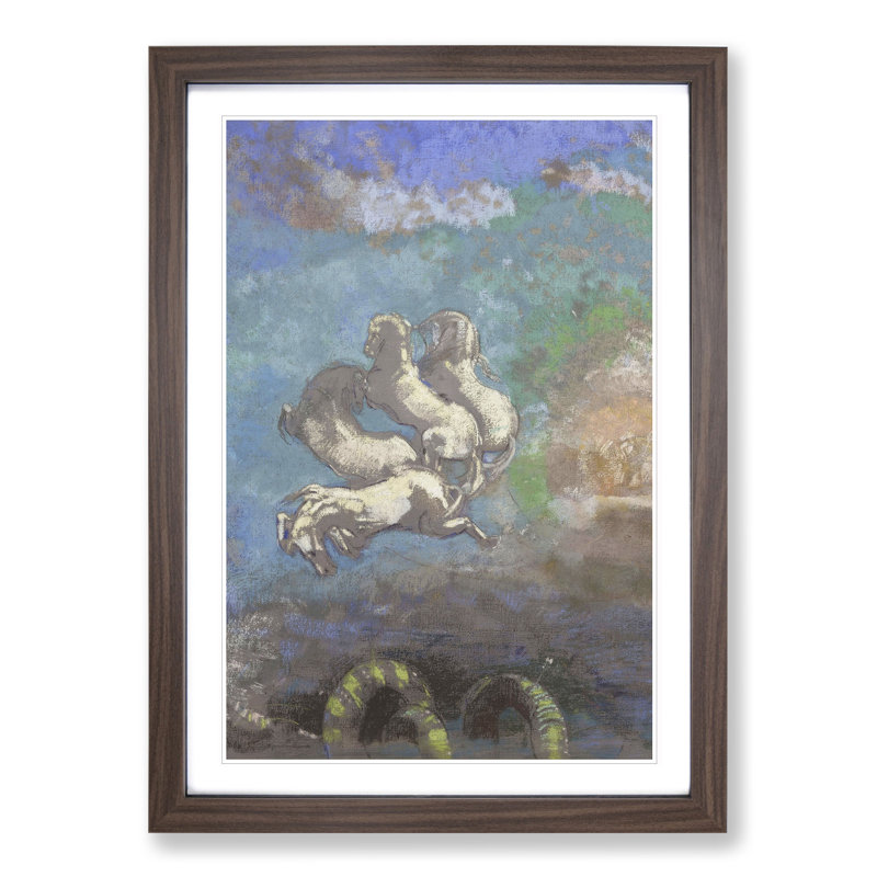 White Horses by Odilon Redon - Picture Frame Painting, Walnut, 65cm H x 48cm W x 2cm D
