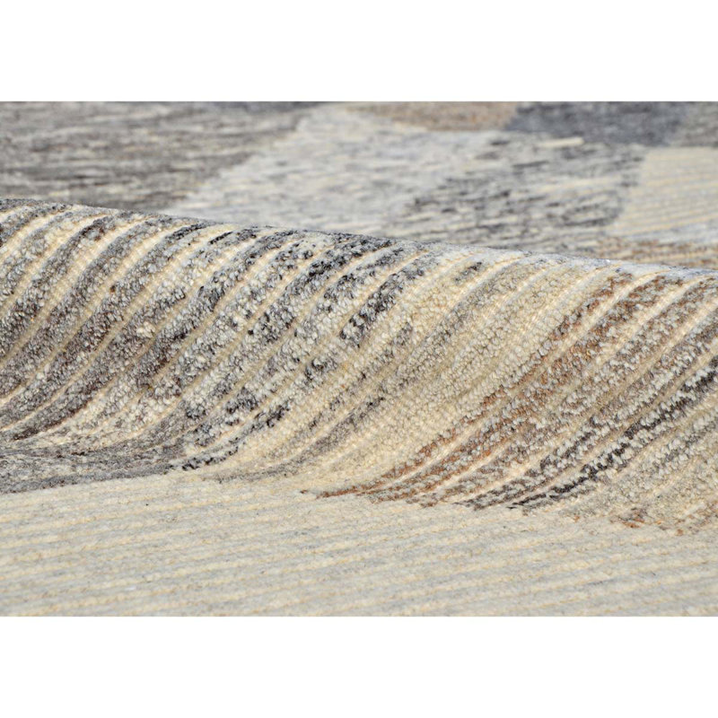 Tapis géométrique en laine noué à la main gris / gris anthracite / brun, Rectangle 10 pi x 14 pi