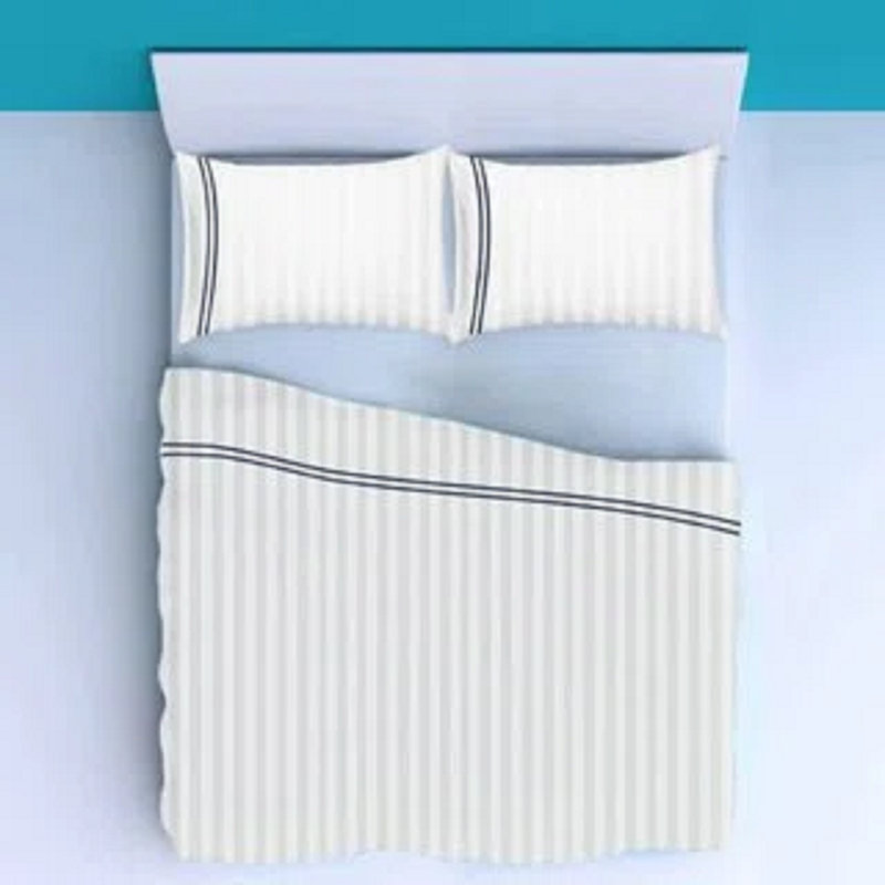 400TC Double Embroidery Sateen Stripe Cotton 4 Piece Sheet Set Fitted Sheet Fits Upto 16" Deep Pocket, Navy Blue/White