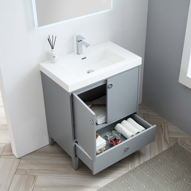 Ensemble de meuble-lavabo pour salle de bain simple 30 po imperméable design ergonomique Jez, Gris métallique