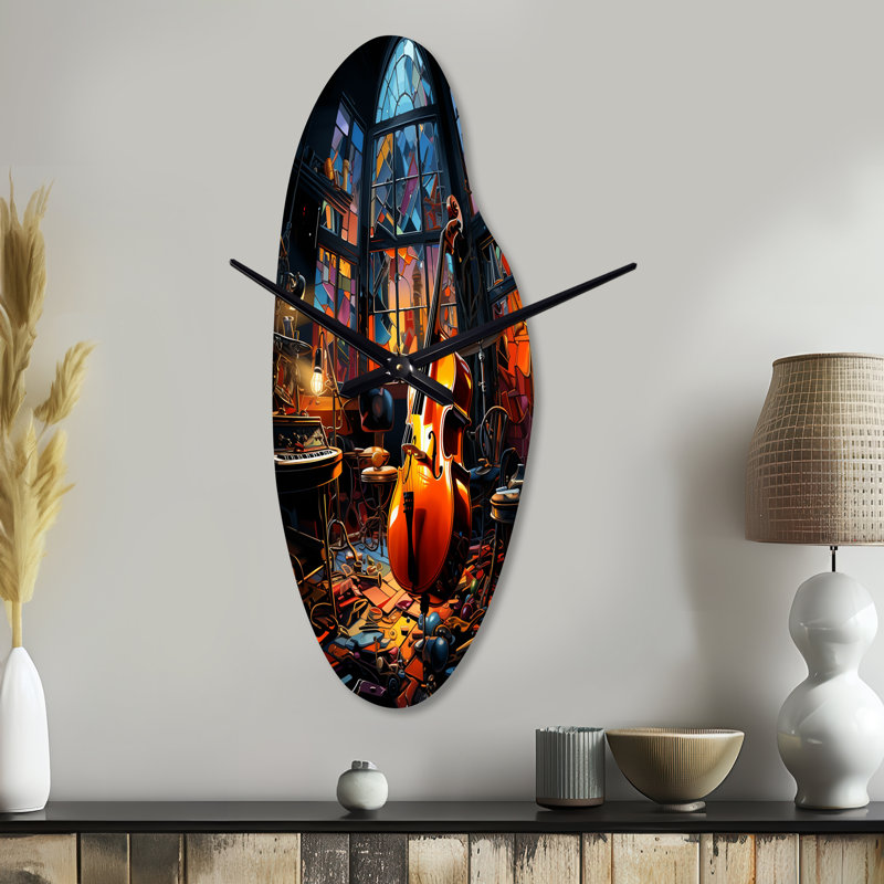 Music Jazz Fusion Vibrant - Horloge murale incurvée en métal, horloge asymétrique traditionnelle, Grand