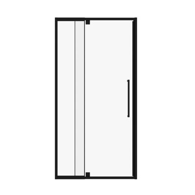 Matte Black Semi-Frameless Pivot Shower Door | Adjustable Width 44"-48" x 72" H, Reversible Tempered Glass Bathroom Enclosure