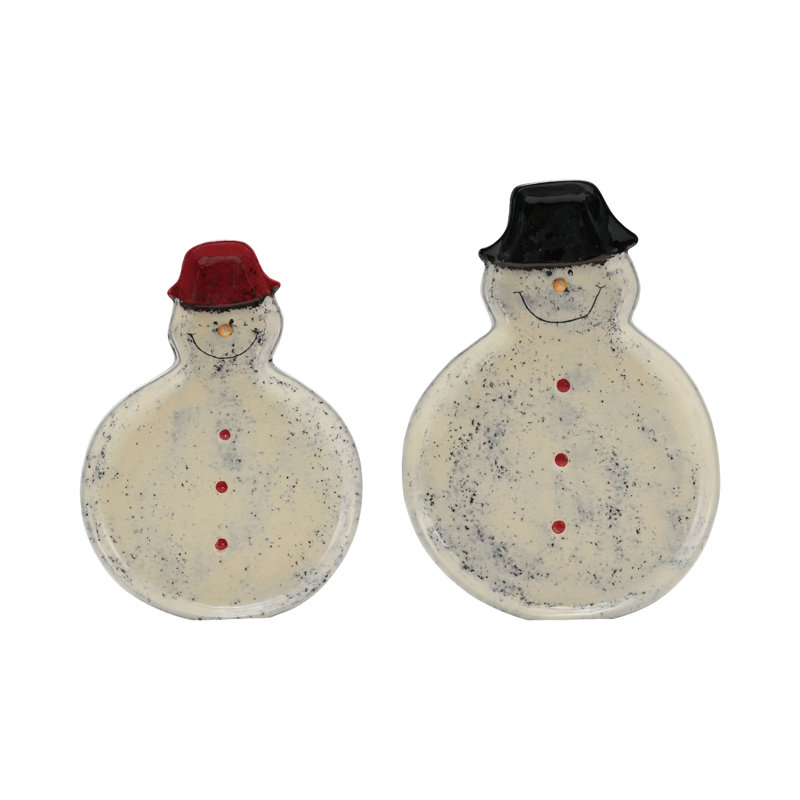 Hand-Painted Ceramic Snowmen Shaped Plates