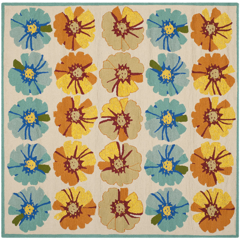 Doyle Hand Hooked Performance Floral Rug, Square 6'