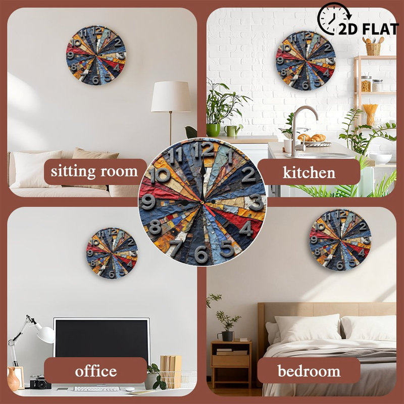 Unique Handmade Fabric Collage Clock Wall Art