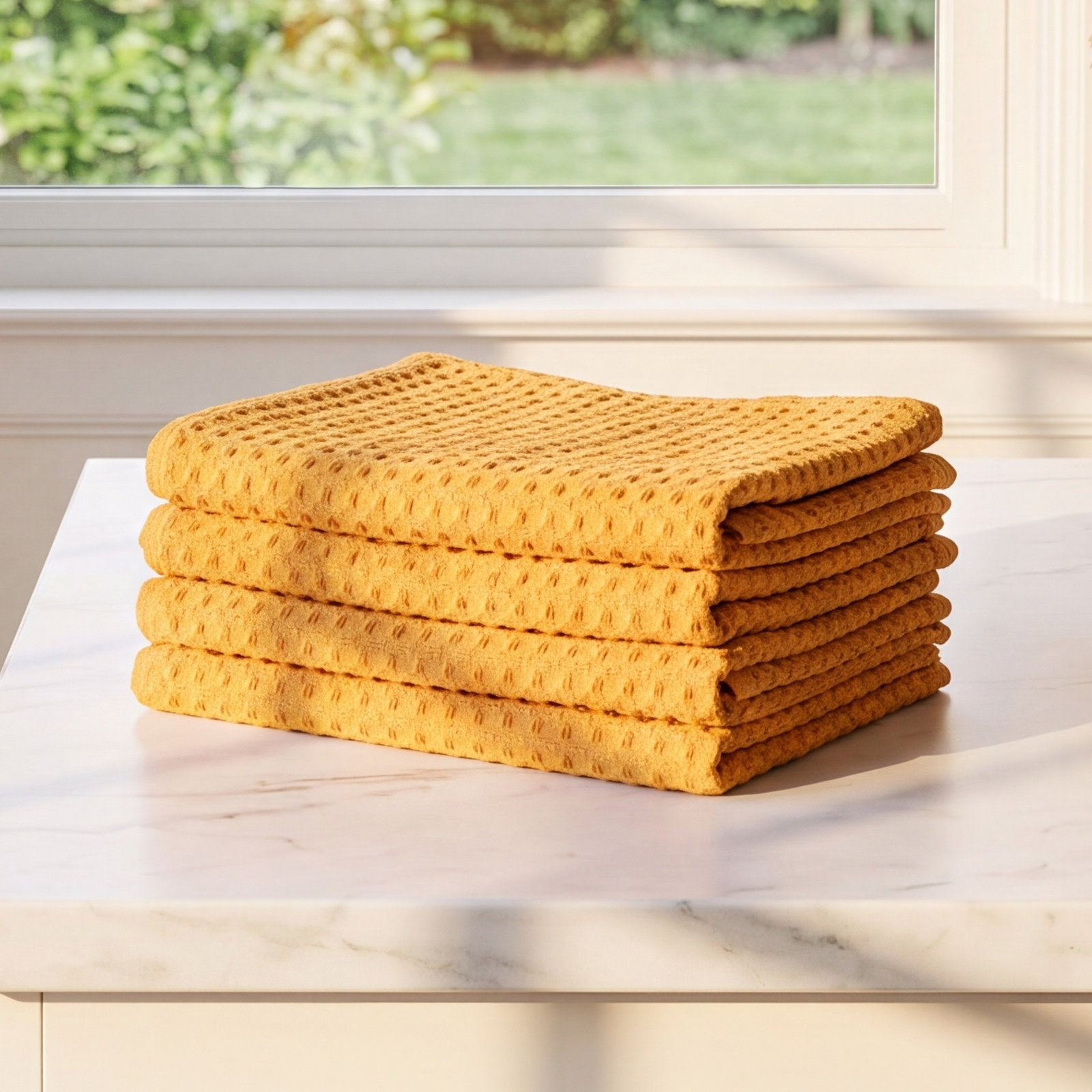 Estero Cotton Waffle Dish Cloth Kitchen Towel, Ochre