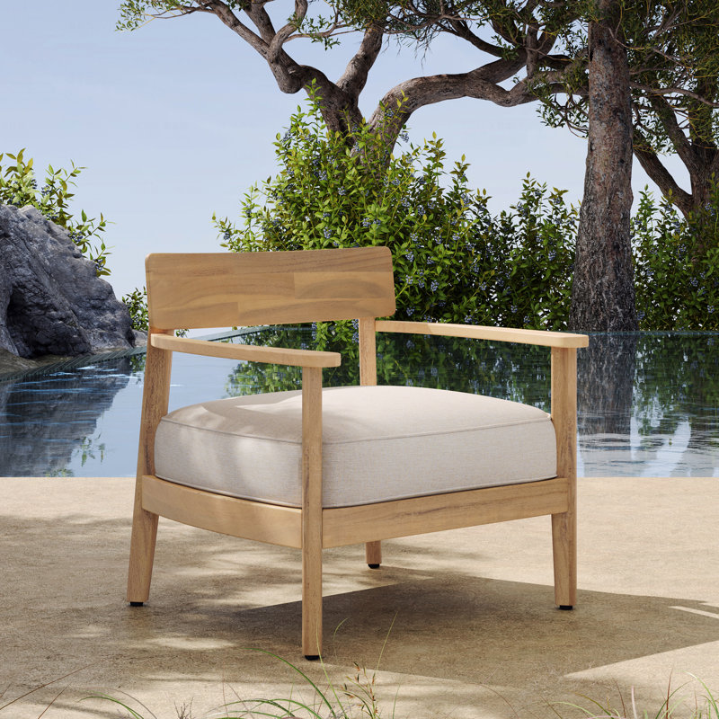 Ensemble de 1 fauteuil club d'extérieur en bois d'acacia avec coussin de siège