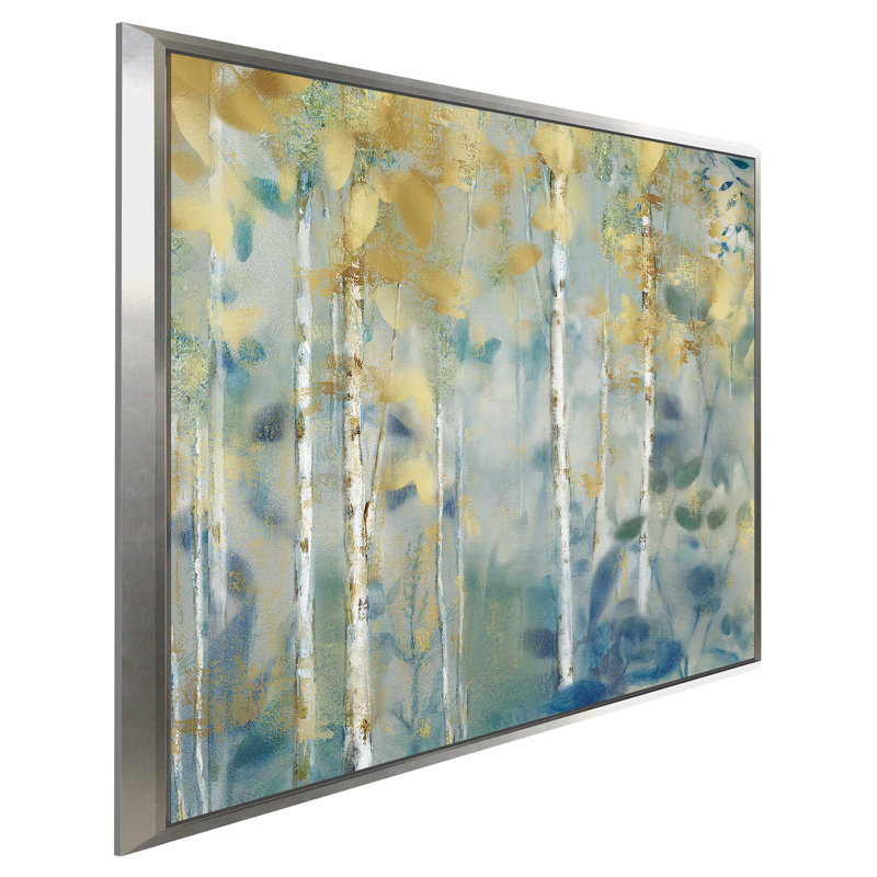 «Gilded Forest II», reproduction de peinture acrylique, H 27,5 po x l 27,5 po x P 2 po, Cadre flottant argent