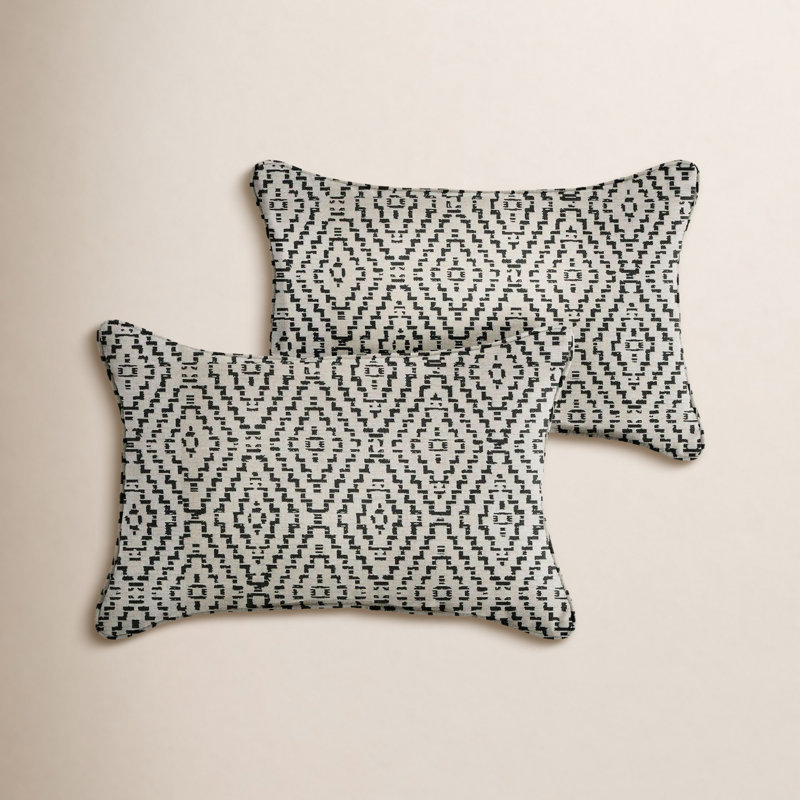 New Sunbrella 2023 Sunbrella® Lumbar Rectangular Indoor/Outdoor Pillow Cover & Insert, 12" x 18", Gray Geometric