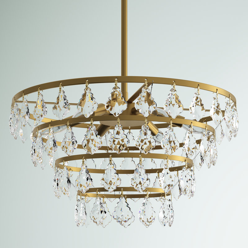 Lustre unique à 6 niveaux avec cristal Marina, H 58 po x l 20 po x P 20 po, Laiton