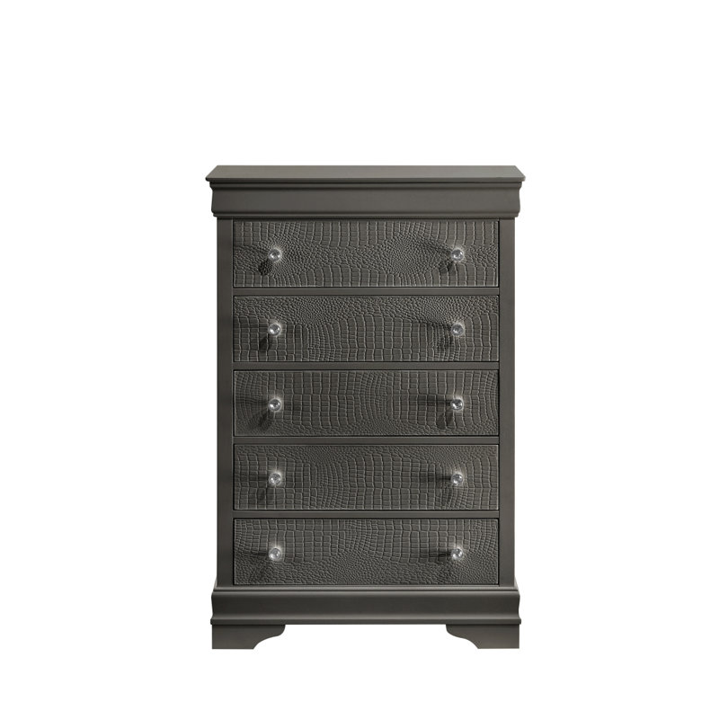 Commode 5 tiroirs Blaze, Gris métallisé