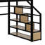 Lit mezzanine double en métal avec escalier, bureau intégré et tablettes