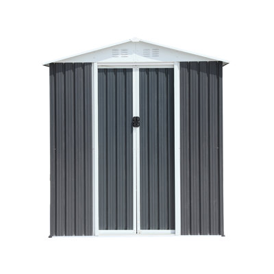 6Ftx4ft Outdoor Shed With Apex Roof In Grey - Metal Construction For Tools Storage Bicycle