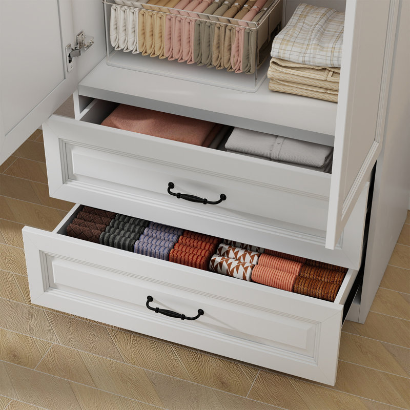 Garde-robe 2 portes avec 2 tiroirs, Blanc