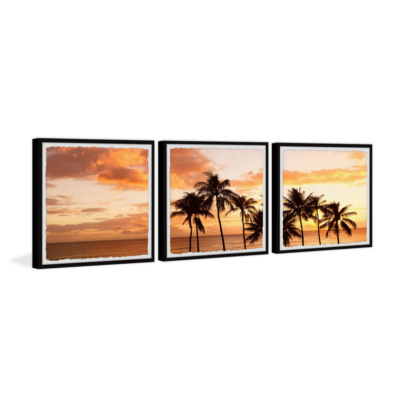 Coucher de soleil et palmiers par Marmont Hill - ensemble de 3 photos encadrées, H 12 po x l 12 po