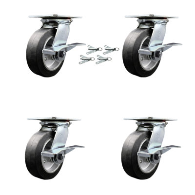 Rubber on Aluminum Caster with Ball Bearings and Brakes/Swivel Locks