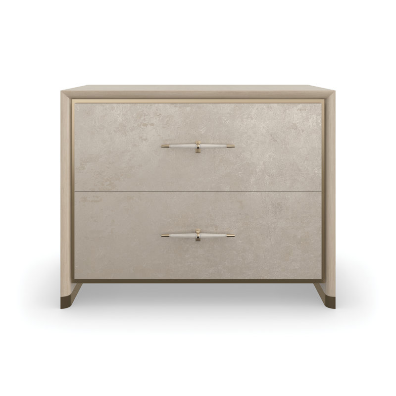 Dream Chaser 34" Wide 2 - Drawer Nightstand in Dry Martini/Winter Frost/Brushed Gold