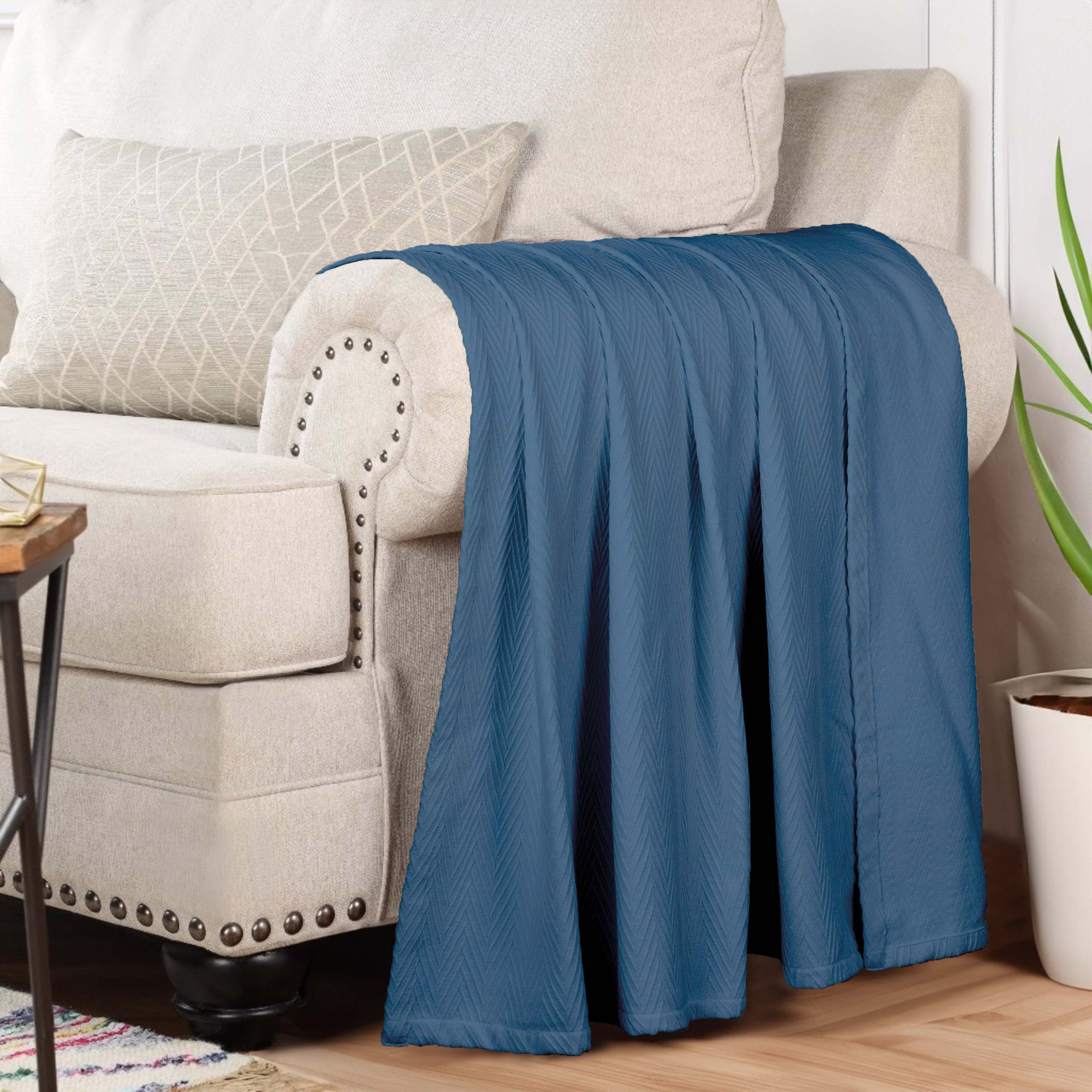 Jareth Woven Metro Zig-Zag All-Season Cotton Blanket, Blue, Twin