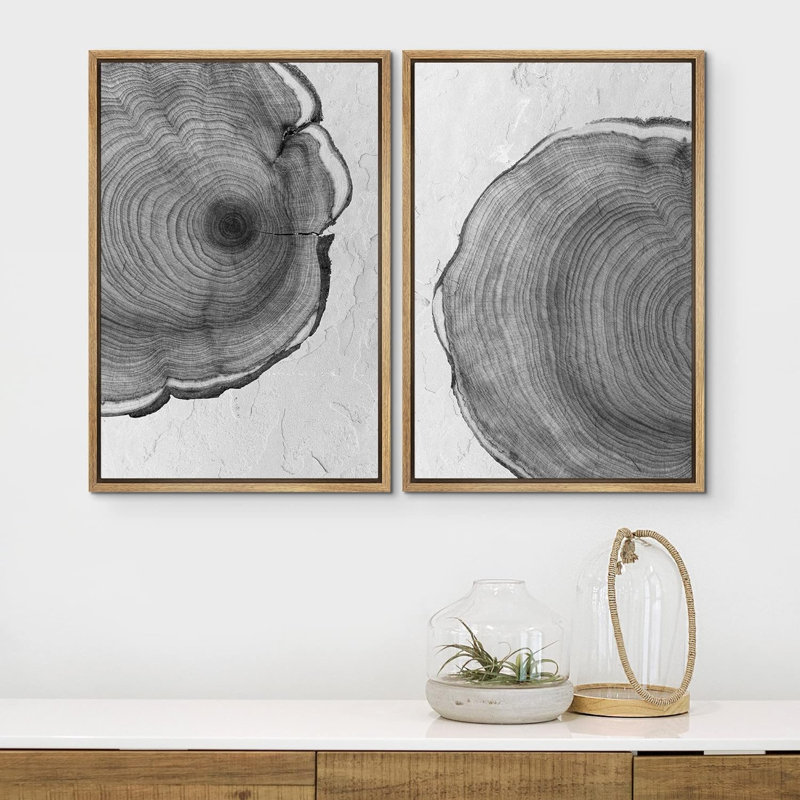 «Duo d'anneaux d'arbre en bois noir et blanc sauvage» - 2 pièces, Naturel, H 36 po x l 24 po
